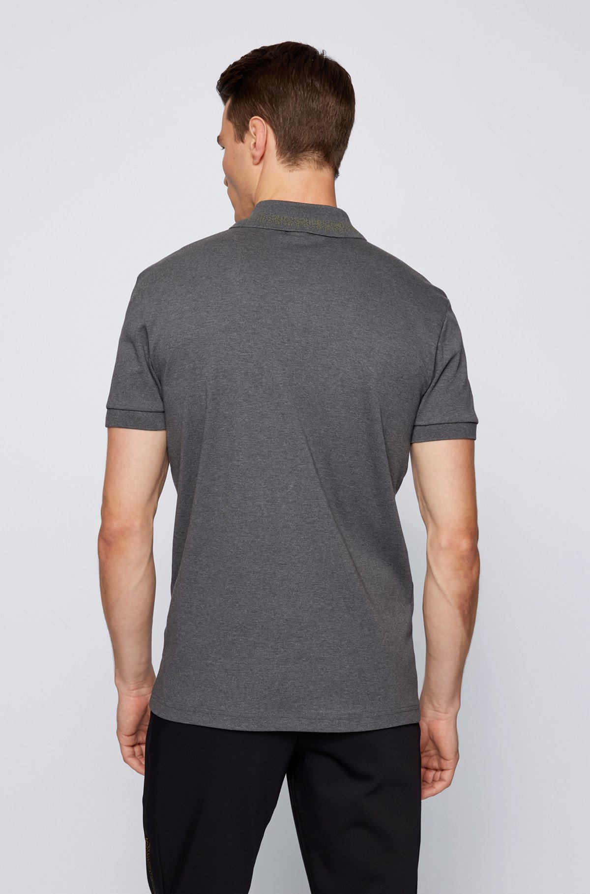 Cotton polo shirt with logo and pixel print, Grey
