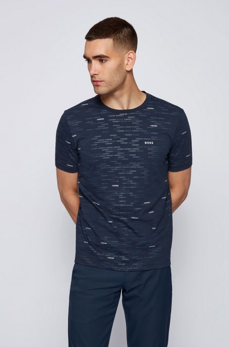 Regular-fit T-shirt met all-over-logo’s, Donkerblauw