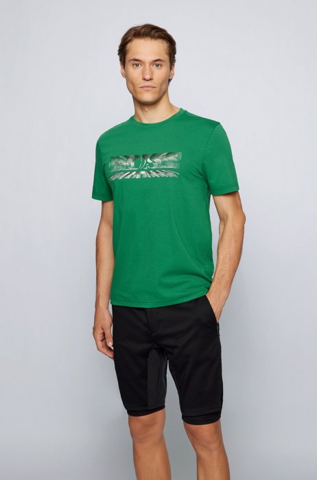 Regular-fit T-shirt with dynamic logo print, Green