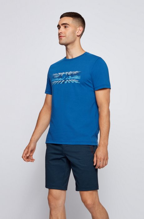 Camiseta regular fit con logo estampado dinámico, Azul