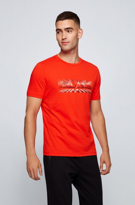 Regular-fit T-shirt with dynamic logo print, Orange