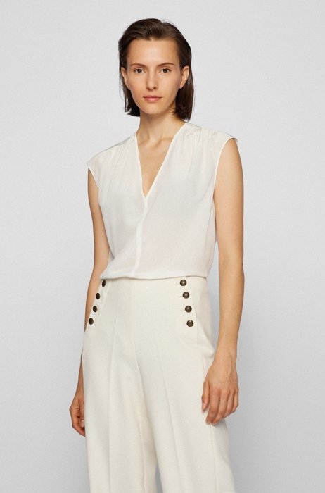 Relaxed-fit sleeveless top in washed silk, White