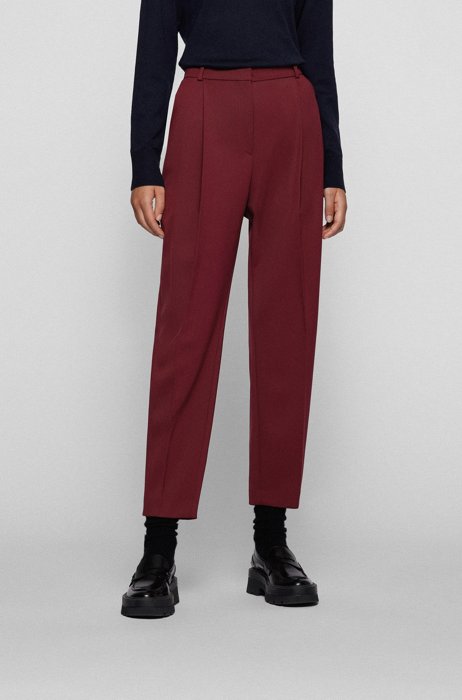 Cropped relaxed-fit pants in stretch wool, Dark Red
