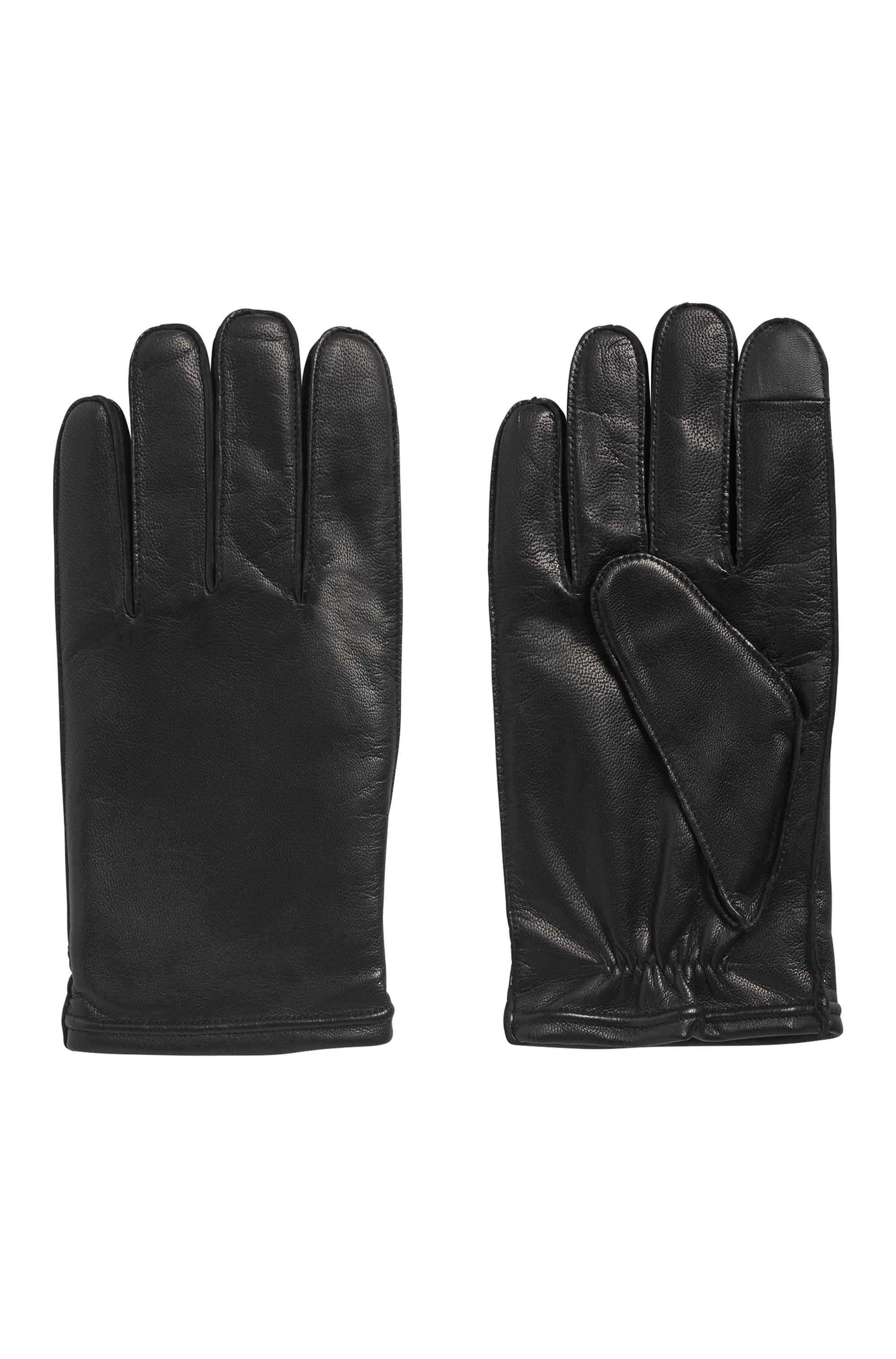 Leren handschoenen met logo en touchscreenvriendelijke wijsvinger, Zwart