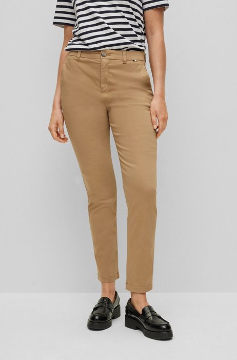 Regular-fit chinos in organic cotton with stretch, Light Brown