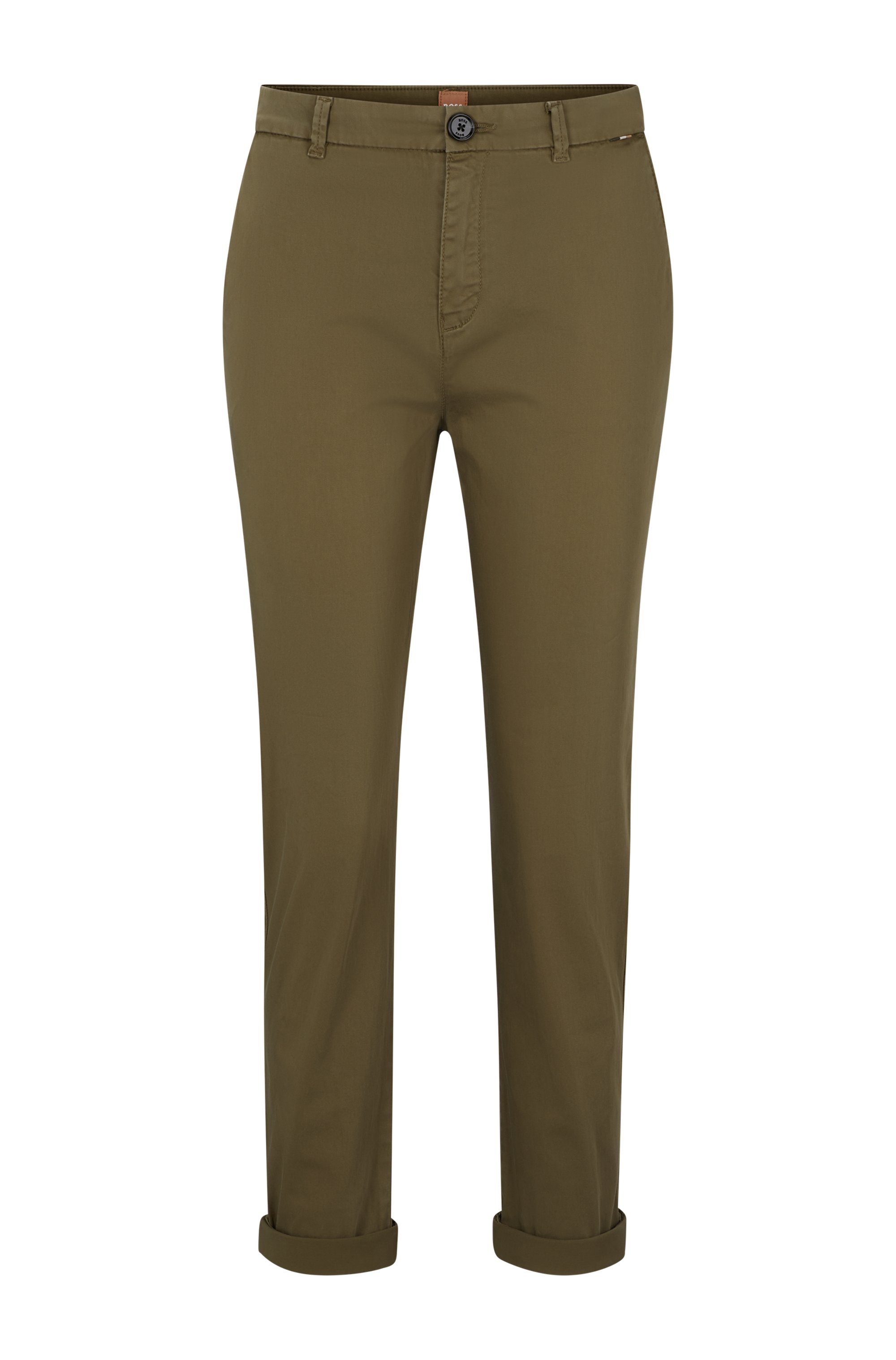 Regular-fit chinos in organic cotton with stretch, Khaki