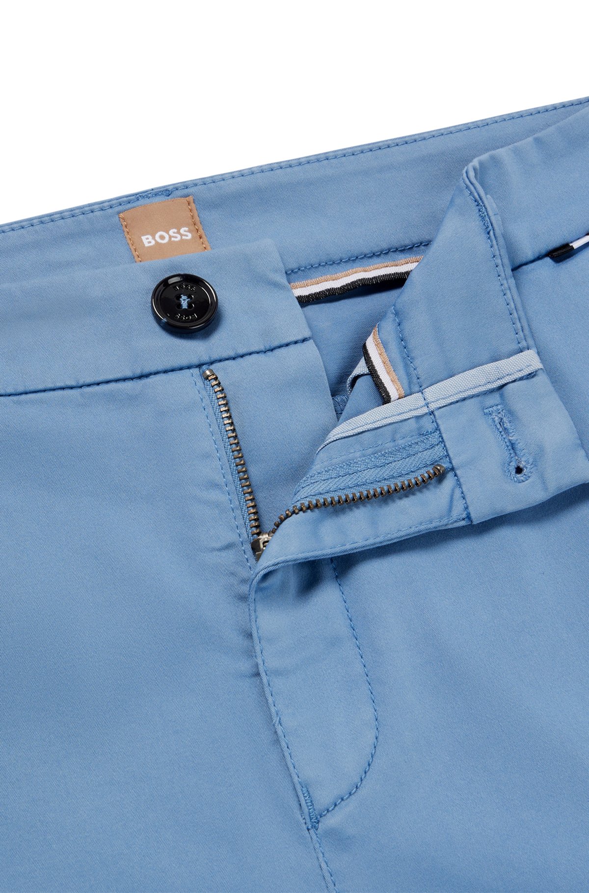 Regular-fit chinos in organic cotton with stretch, Light Blue
