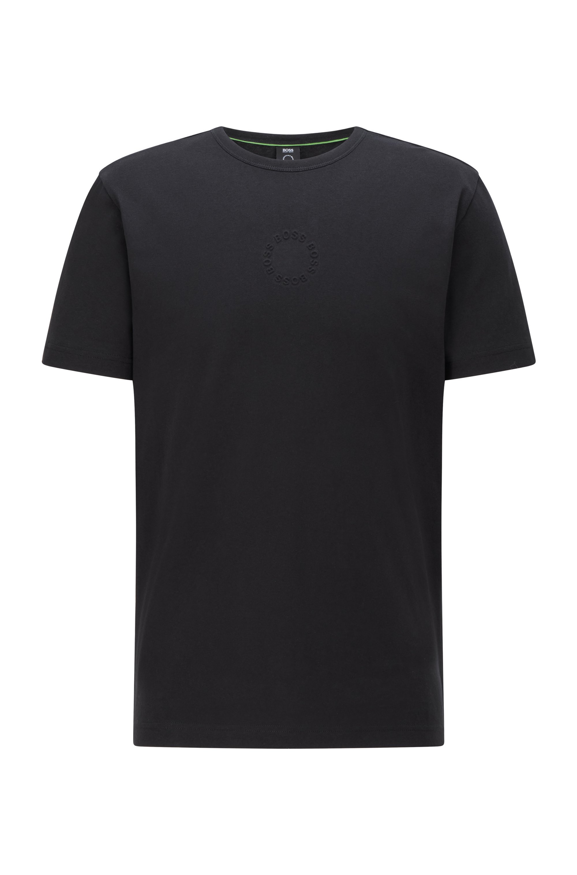 Organic-cotton slim-fit T-shirt with circle logos, Black