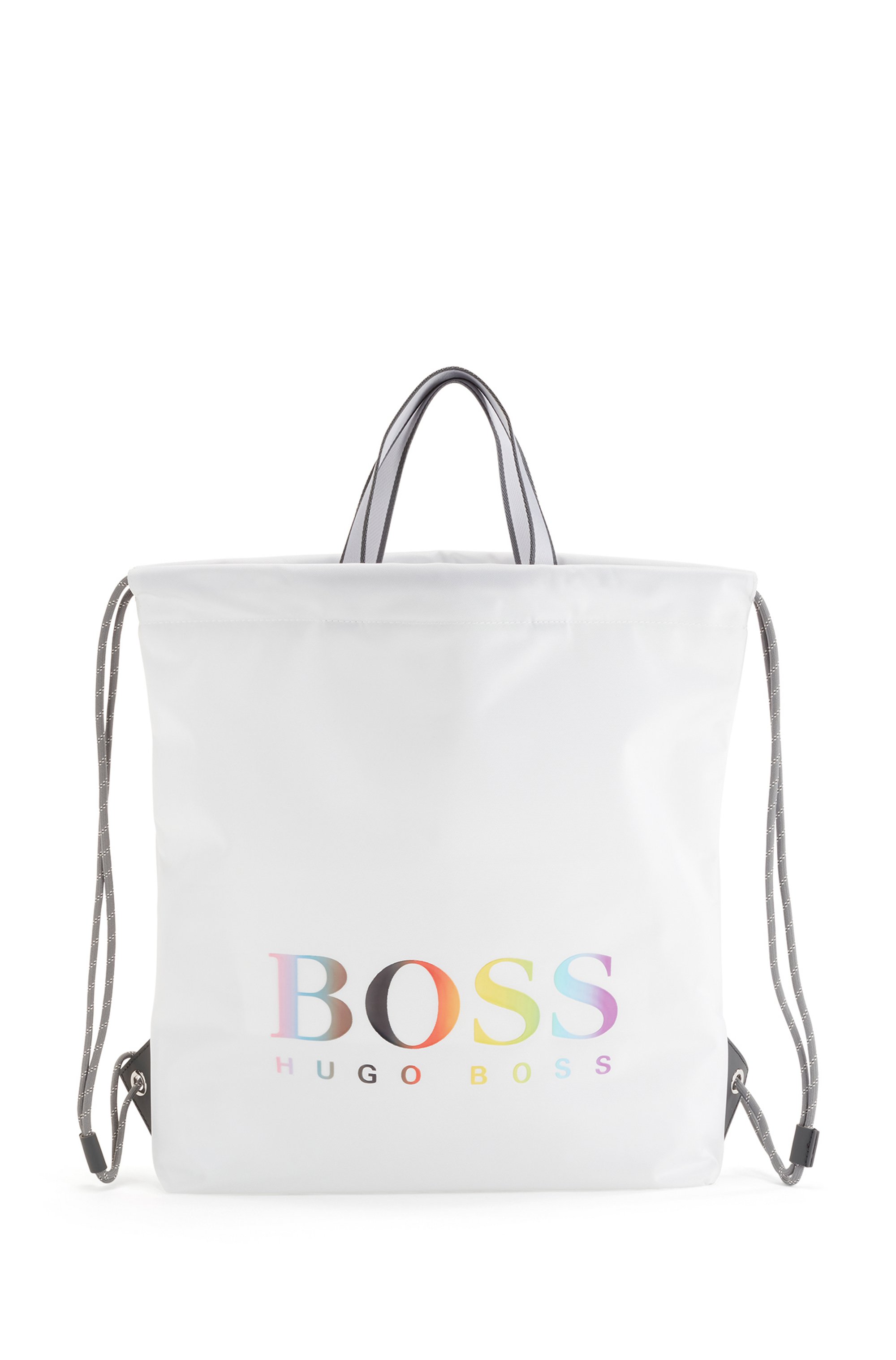 Unisex drawstring bag in nylon with rainbow logo, White