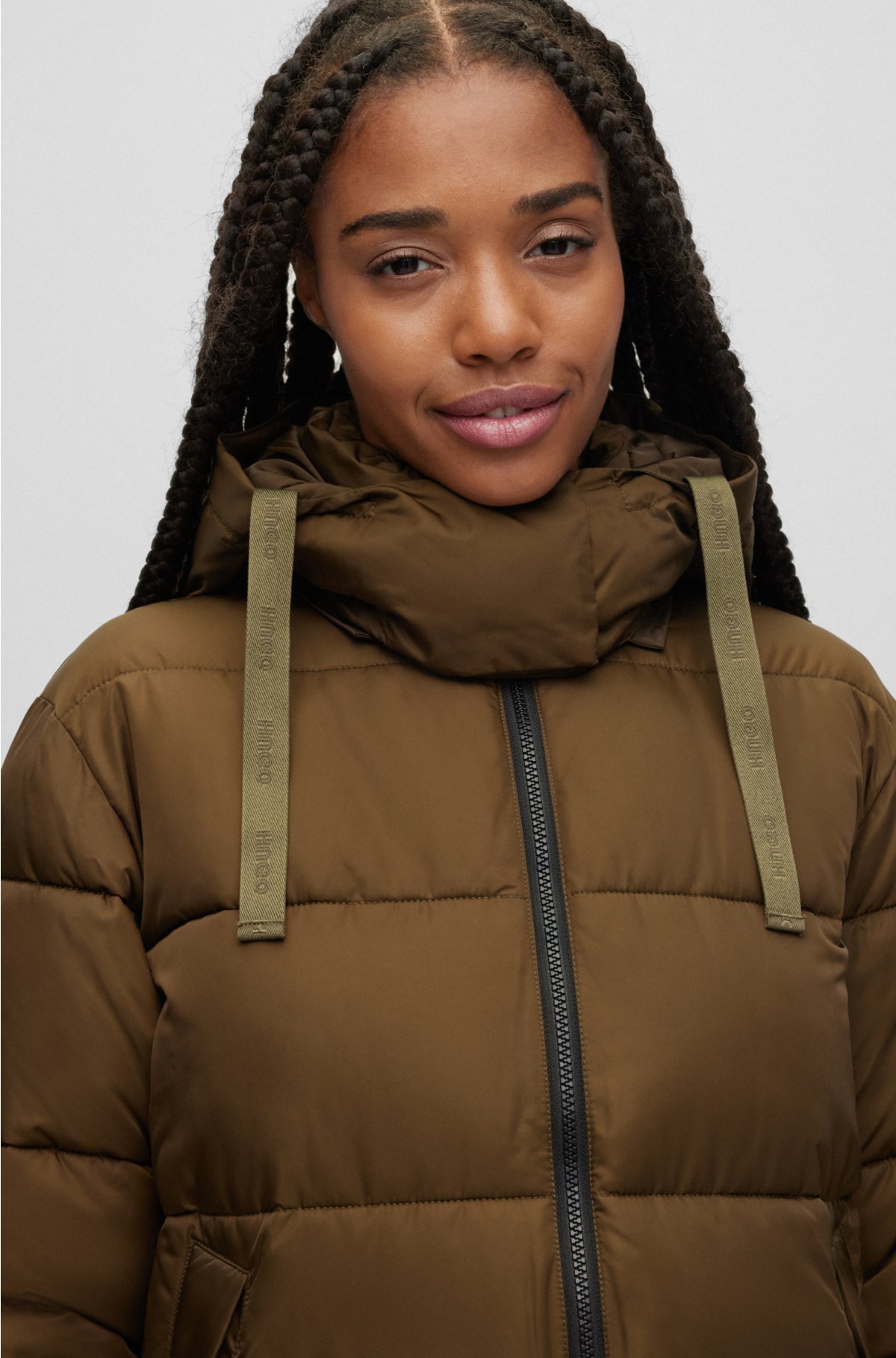 Water-repellent padded jacket in recycled fabric, Khaki