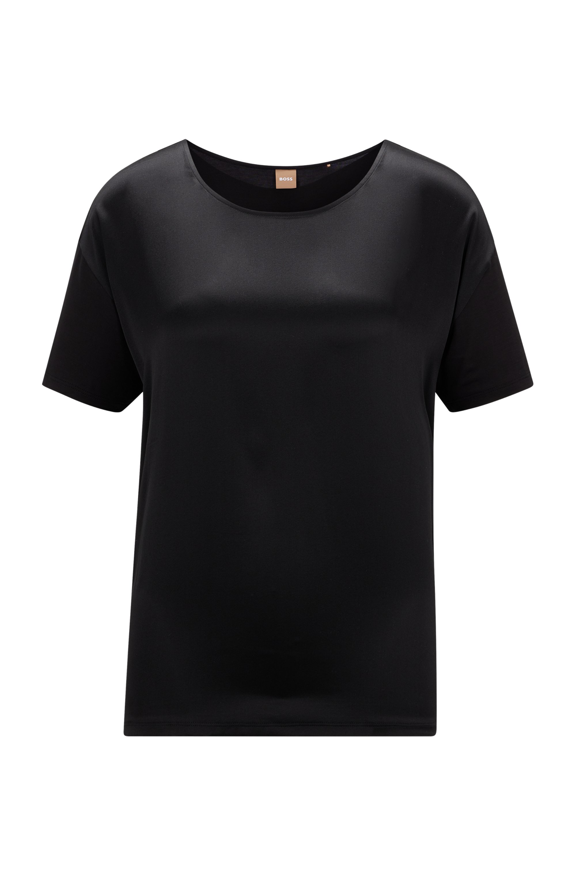 Mercerised-jersey T-shirt with stretch-silk front, Black