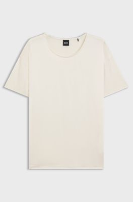 Regular-fit T-shirt with stretch-silk front, Natural