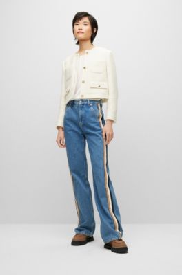 Regular-fit T-shirt met voorkant van stretchzijde, Naturel