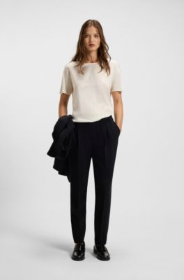 Regular-fit T-shirt with stretch-silk front, Natural
