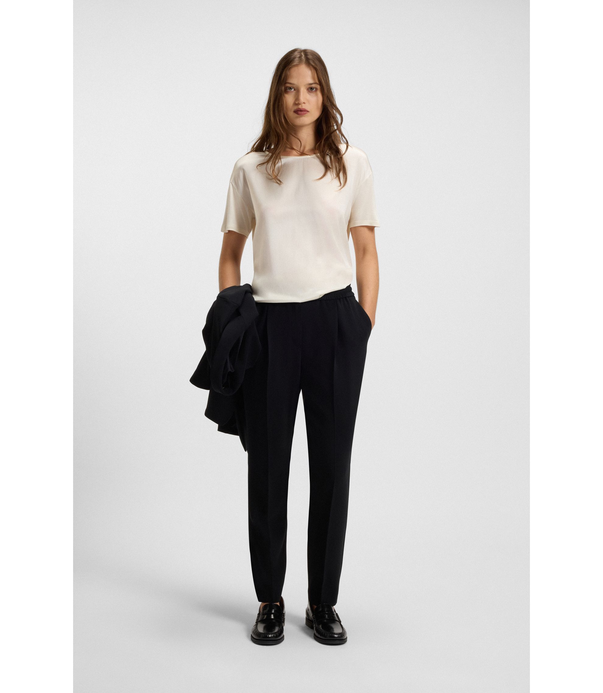 BOSS - レギュラーフィットTシャツ ストレッチシルク フロント