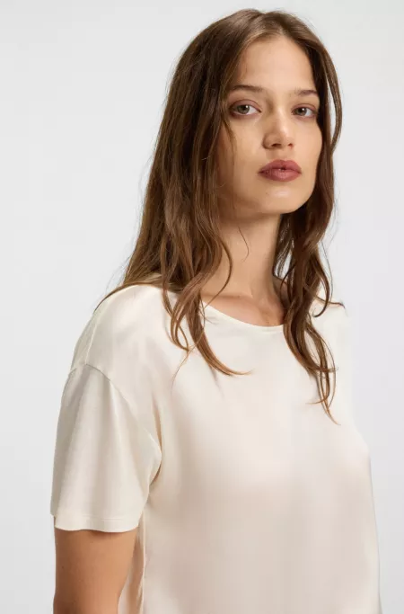 Regular-fit T-shirt with stretch-silk front