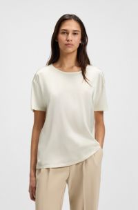 T-shirt Regular avec soie stretch sur le devant, Blanc