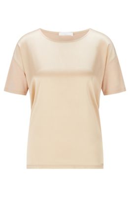 BOSS - Mercerised-jersey T-shirt with stretch-silk front