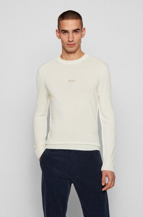 Merino-wool sweater with embroidered logo, White