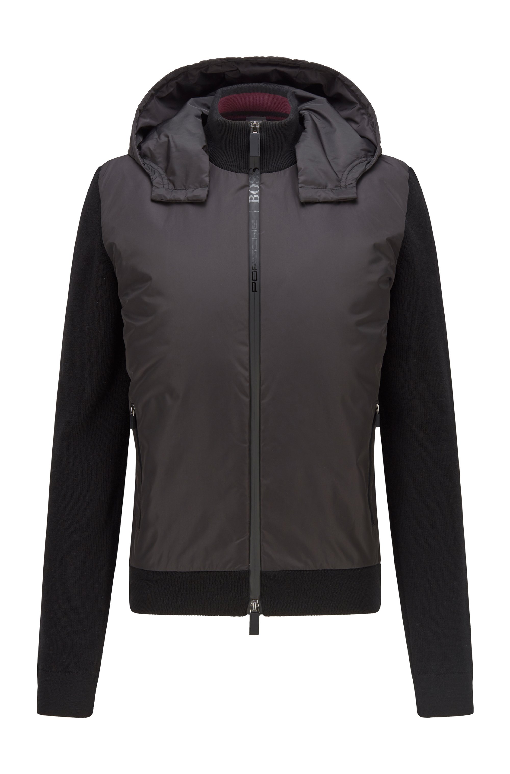 Logo-zip hybrid jacket with detachable hood, Black