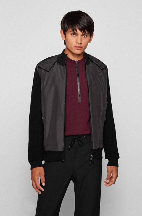 Logo-zip hybrid jacket with detachable hood, Black