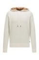 Hooded sweater in cotton and wool with contrast interior, White