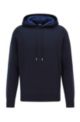 Hooded sweater in cotton and wool with contrast interior, Dark Blue