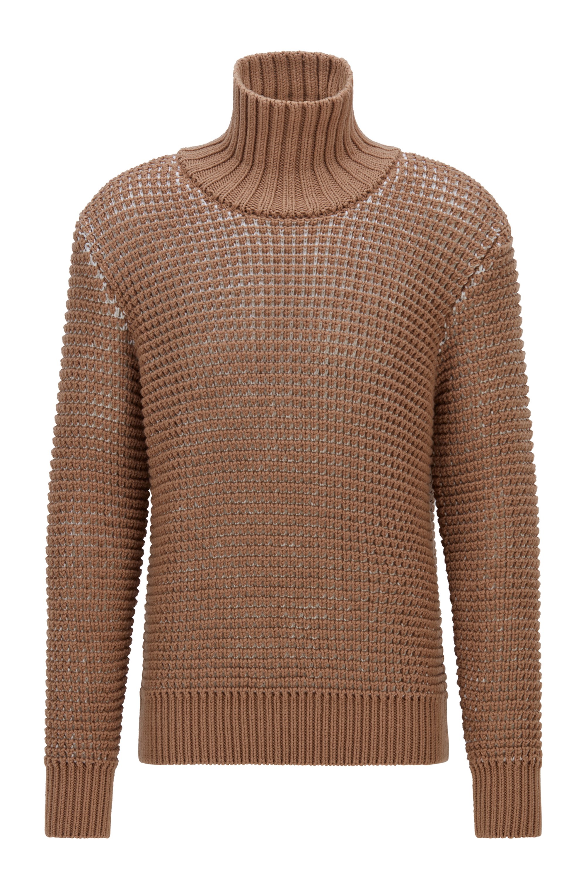 Relaxed-fit virgin-wool sweater with two-tone structure, Beige