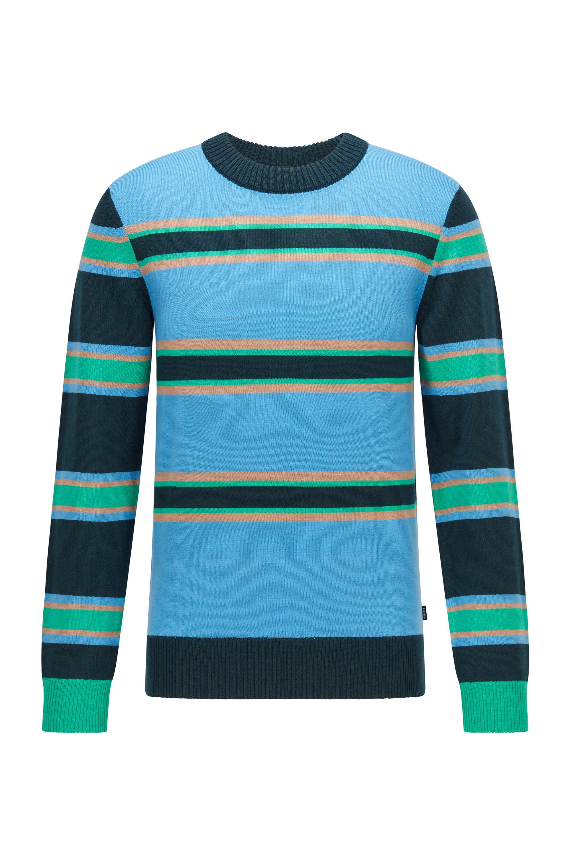 Virgin-wool regular-fit sweater with horizontal stripes, Light Blue