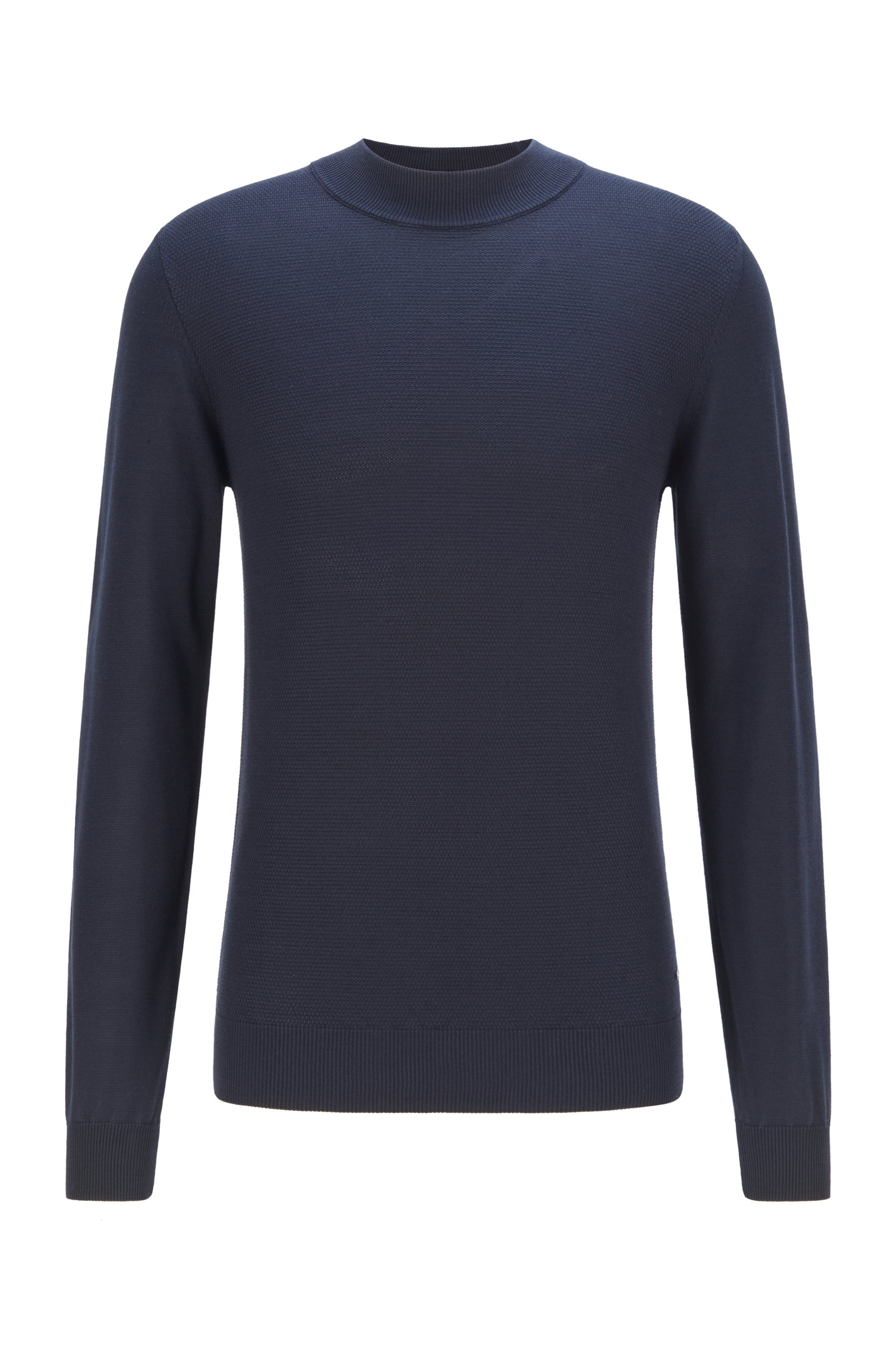 Pure-silk slim-fit sweater with mock neck, Dark Blue