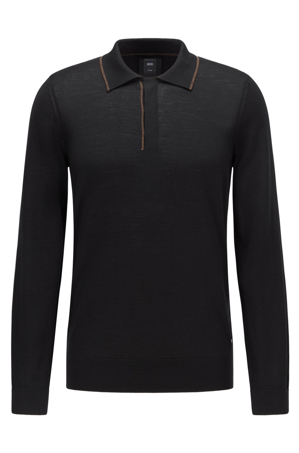 BOSS - Contrast-tipped polo shirt in virgin wool and silk