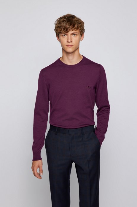 Virgin-wool regular-fit sweater with logo embroidery , Purple