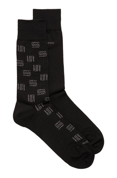 Two-pack of regular-length cotton-blend socks with branding, Black