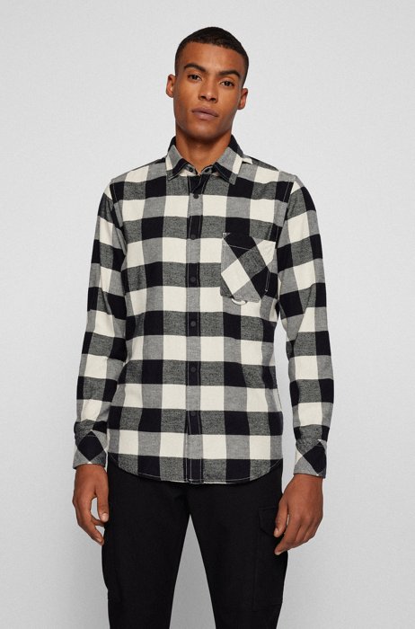 Regular-fit shirt in checked cotton flannel, White