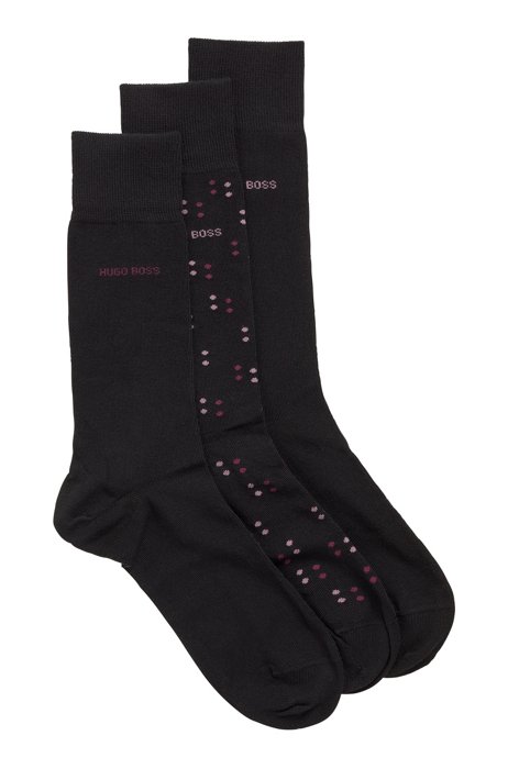 Mittelhohe Socken aus elastischem Baumwoll-Mix im Dreier-Pack, Schwarz