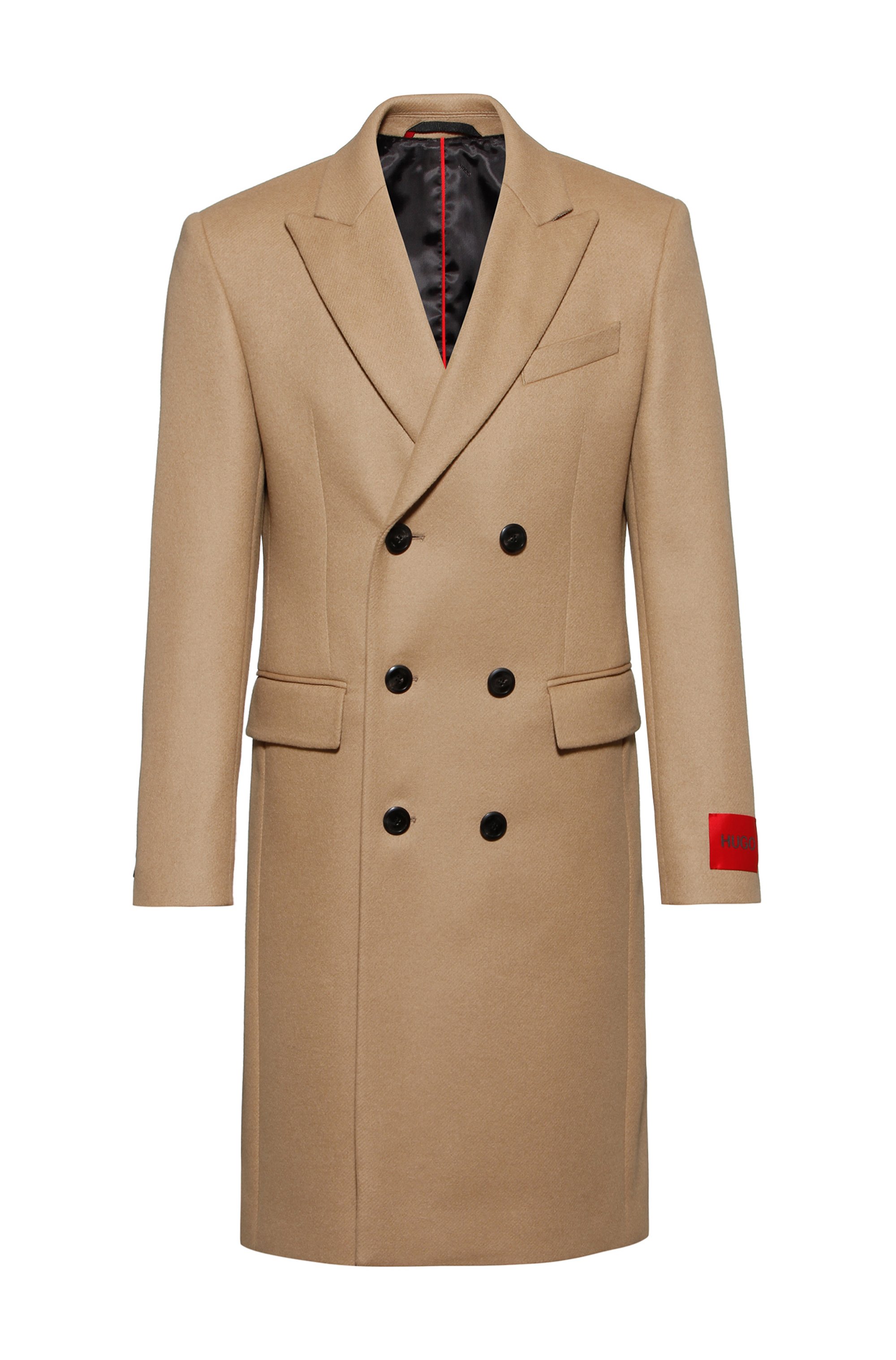 Slim-fit coat in a wool blend with cashmere, Beige