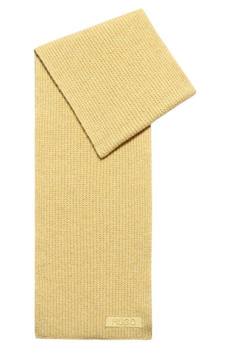 Ribbed scarf with logo label, Light Yellow