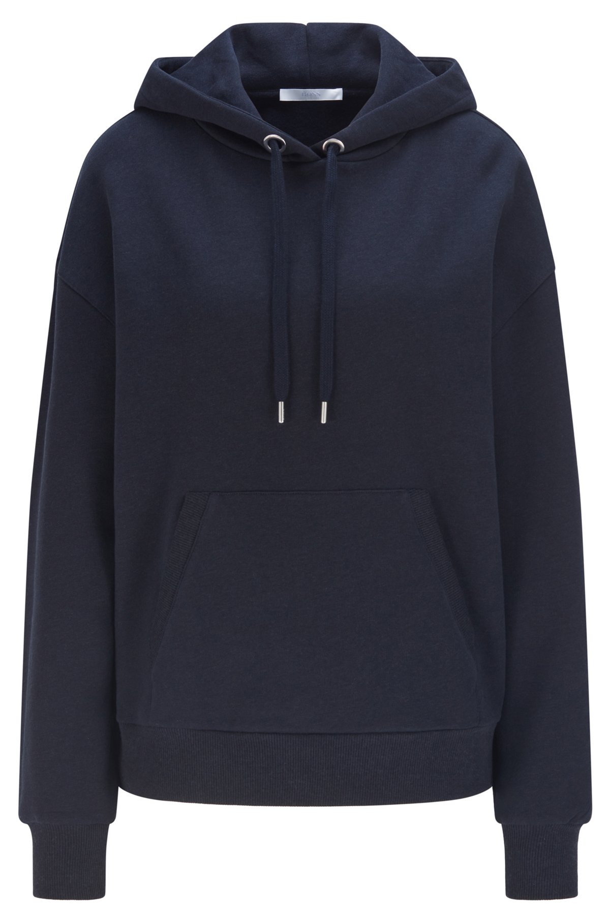Cotton-blend sweatshirt with logo-print hood, Dark Blue
