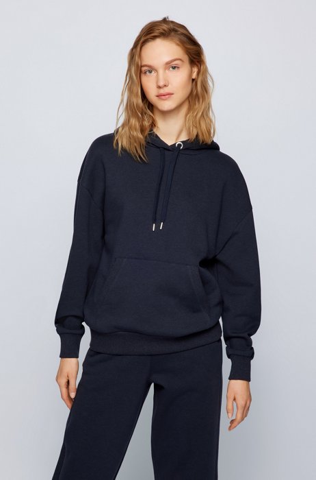 Cotton-blend sweatshirt with logo-print hood, Light Blue
