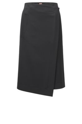 Hugo Boss A-line Stretch-twill Skirt With Wrap Front- Black Women's Business Skirts Size 12