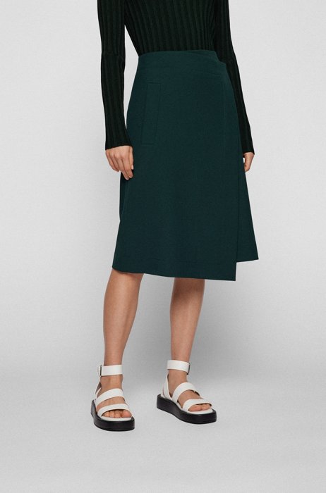 A-line stretch-twill skirt with wrap front, Dark Green