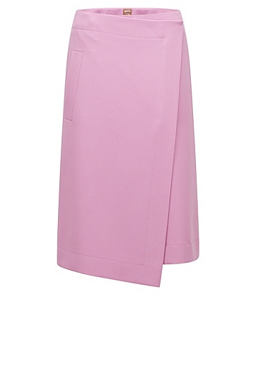 BOSS 博斯裹身前襟设计弹力斜纹布 A 字形半身裙,  691_Open Pink