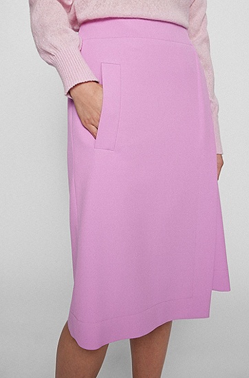 裹身前襟设计弹力斜纹布 A 字形半身裙,  691_Open Pink