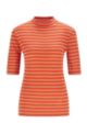 Mock-neck slim-fit T-shirt with horizontal stripes, Orange Patterned