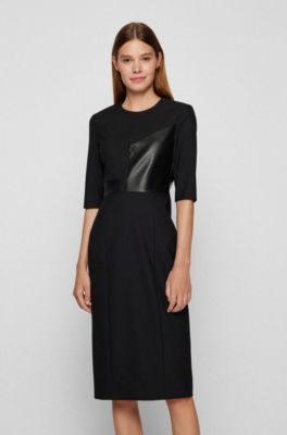 BOSS - Slim-Fit Kleid mit Kunstleder-Details