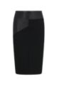 Slim-fit pencil skirt with faux-leather insert, Black