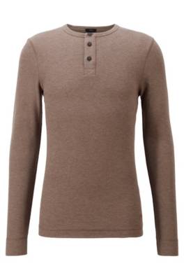 T-shirt chiné en coton gaufré avec logo brodé