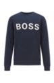 Cotton-blend sweatshirt with flock-print logo, Dark Blue