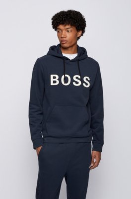 BOSS - Sudadera con capucha y logo en felpa de rizo de mezcla de algodón