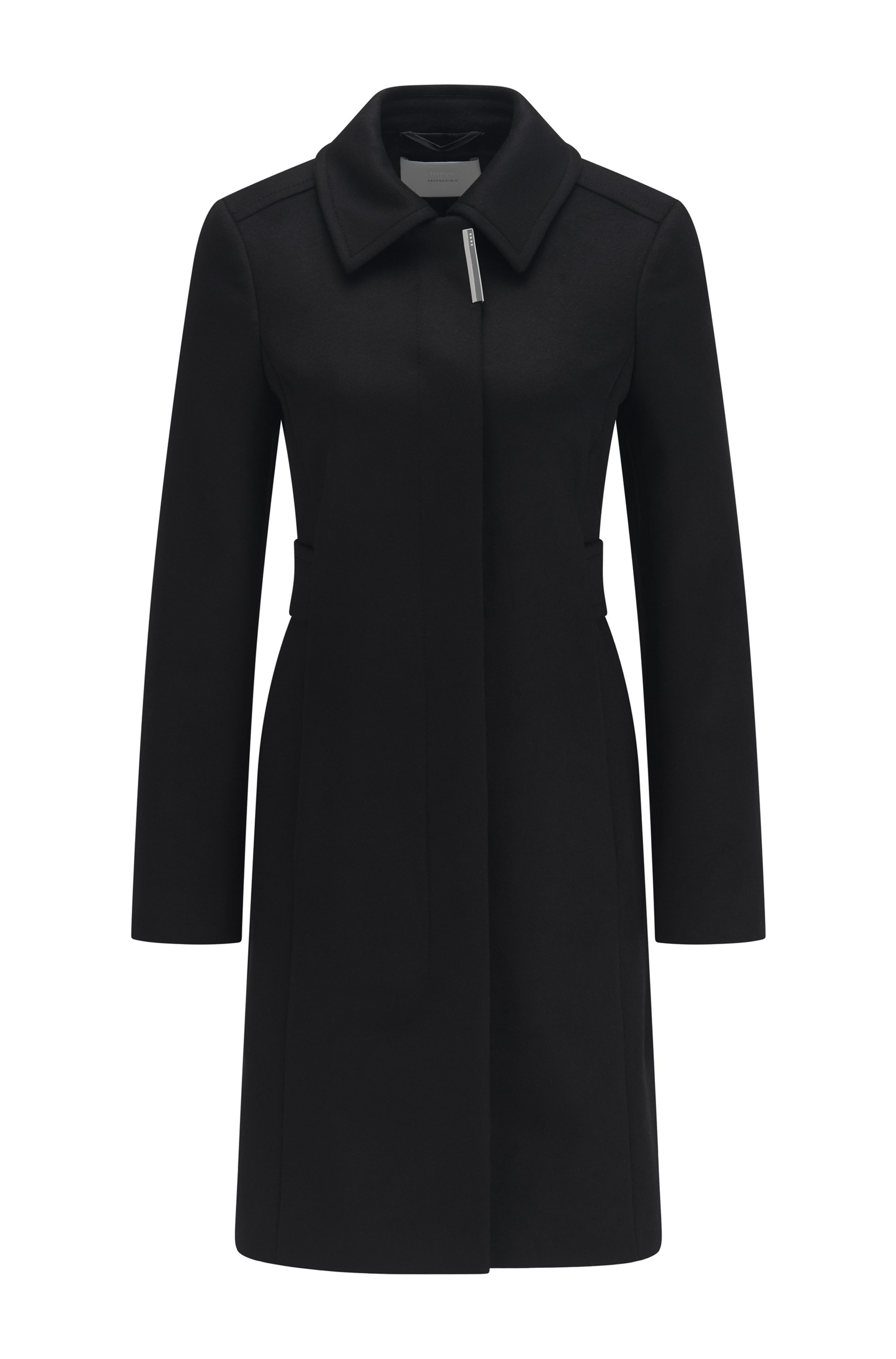 Regular-fit coat in merino wool and cashmere, Black